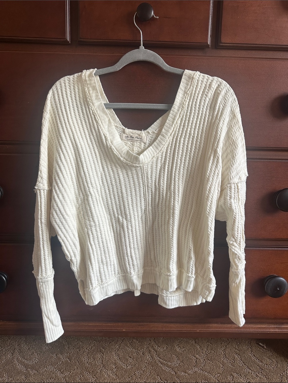 We The Free Cream Ribbed V‑Neck Sweater